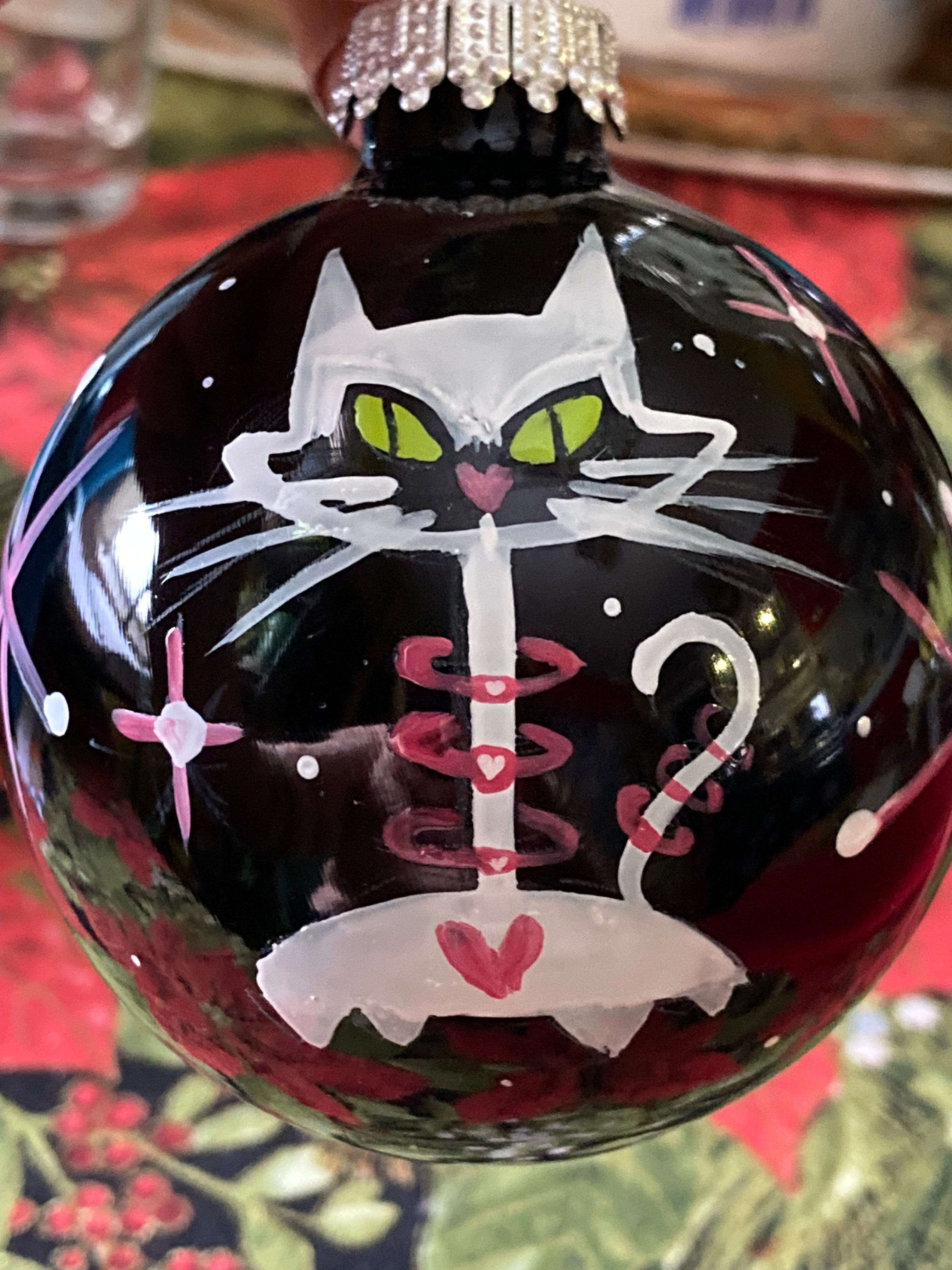 Ornament White space cat on black